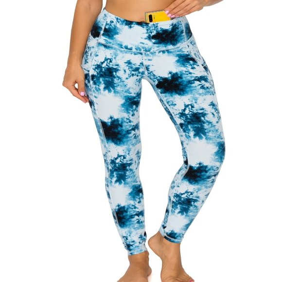 Women's Premium Detail Active Full-Length Leggings w/Pockets Aqua Tie Dye S-XL - Picture 4 of 5